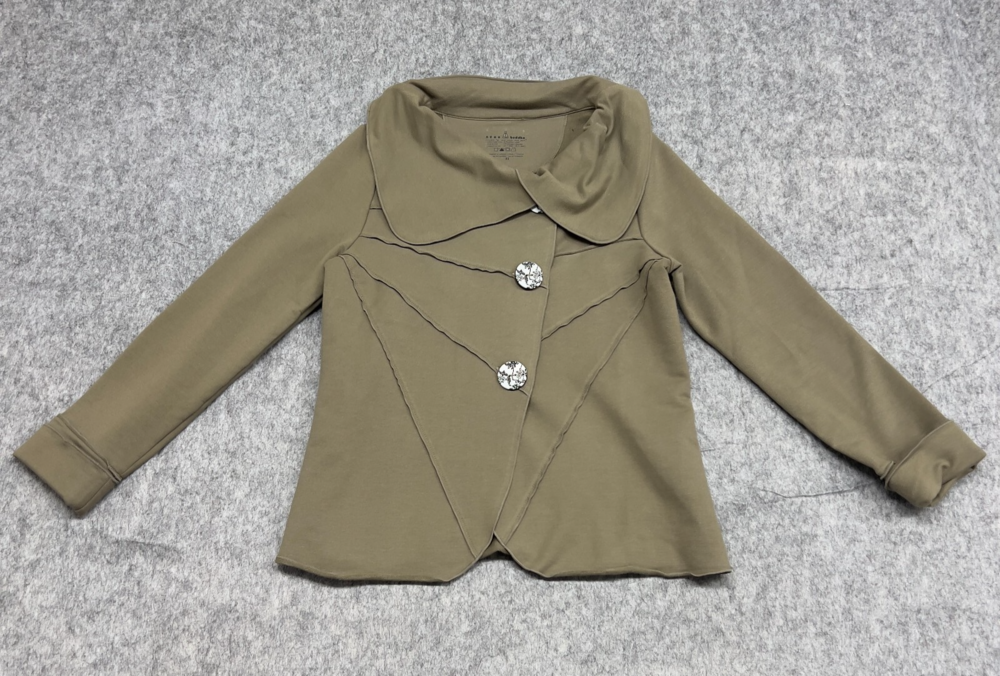 Neon Buddha Jacket Womens XS Olive Green Asymmetrical Cowl Neck Stretch Blazer